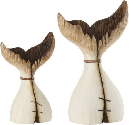 J-Line decoratie Walvis Staart - hout - naturel/wit - large