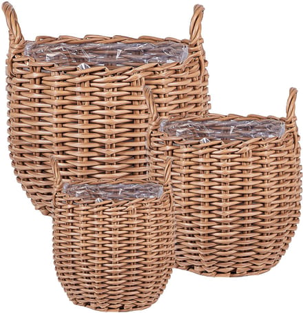 AUCUBA - Bloempot set van 3 - Lichtbruin - PE rotan
