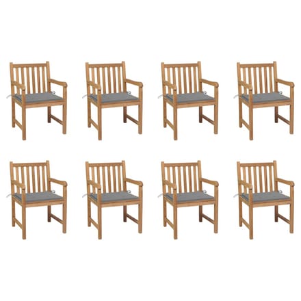 vidaXL - Tuinstoelen - 8 - st - met - grijze - kussens - massief - teakhout