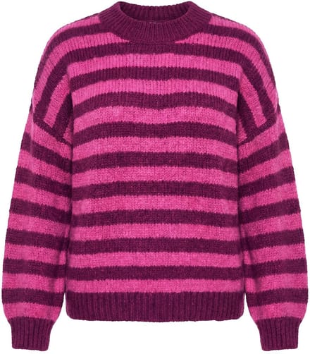 Studio Untold - Dames - Trui oversized grof breisel kleurrijke strepen - Aubergine - Maat 46+