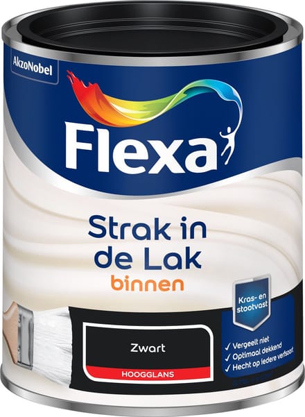 Flexa - Strak In De Lak Binnenlak Hoogglans - Zwart - 750 Ml