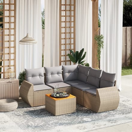 vidaXL - 6-delige - Loungeset - met - kussens - poly - rattan - beige