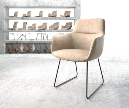 Gestoffeerde-stoel Pejo-Flex slipframe zwart microvelours beige vintage pocketveer kern