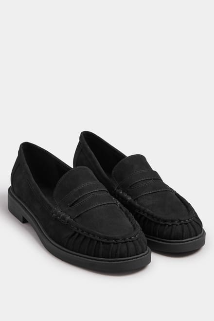 Yours Zwarte Loafers Van Imitatiesuède Met Gerimpelde Voorkant En Extra Brede Eeepasvormsize 41EEE