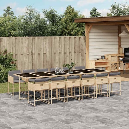 vidaXL - 13-delige - Tuinset - met - kussens - poly - rattan - gemengd - beige