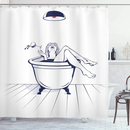 ABAKUHAUS Douchegordijn – Moderne Kunst 175×240 cm – Polyester, Waterafstotend, donkerblauw/wit/rood