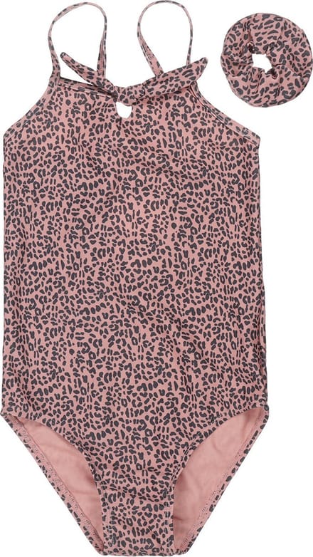 DJ Dutch meiden badpak met panterprint en scrunchie Pink