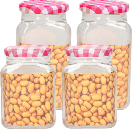Plasticforte Weckpotten/inmaakpot set Classic - 4x - 400/600 ml - kunststof - draaideksel - roze