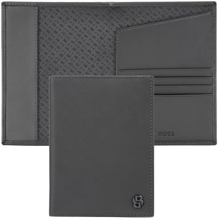 HUGO BOSS Leren identiteitskaarthoesje Double B Passport Case Saffiano Grey grijs