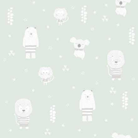 INGK Behang - Puck & Rose - Kinderbehang - Beer En Leeuw Groen
