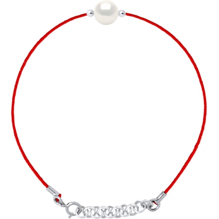 LOVE armband LINK zoetwaterparels Rond 9-10 mm White Nylon Red Link 925