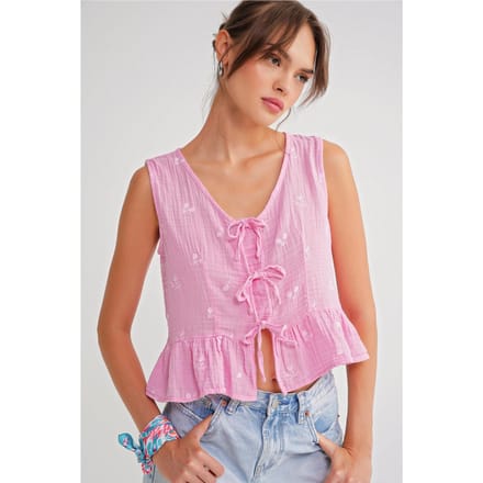 Gestructureerde V-hals Crop Blouse met Strik