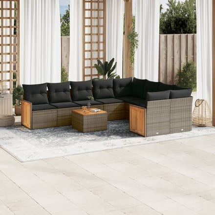 vidaXL - 10-delige - Loungeset - met - kussens - poly - rattan - grijs