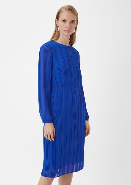 Lang jurken in gestreepte chiffon met knoopkraag en gestrikte riem voor vrouwen COMMA