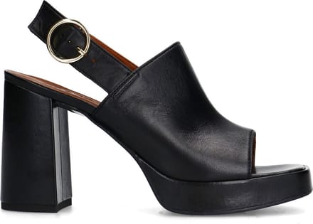 Sacha - Dames - Zwarte leren sandalen met hak - Maat 42