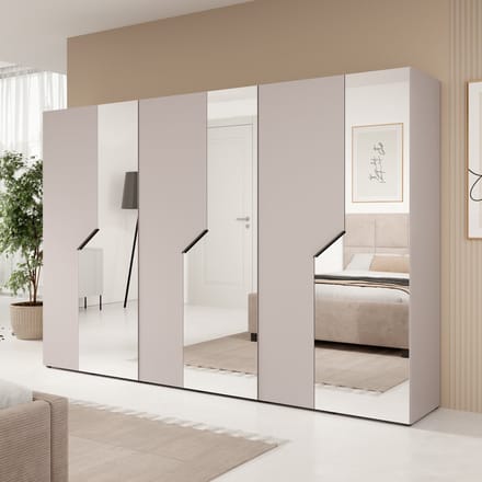 Meubella - Arena - Kledingkast 6-deurs - Spiegel - Beige - 300x202x50cm