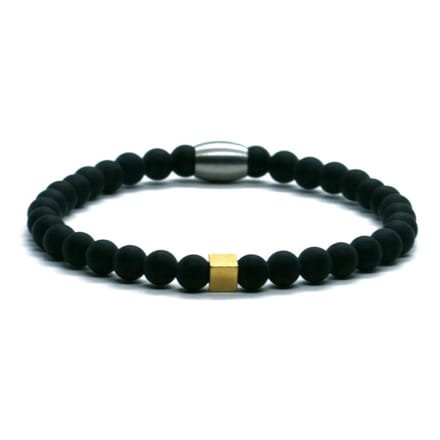 IbizaMen KIDS - Jongens armband - matte onyx - goud RVS - 6mm - 15cm