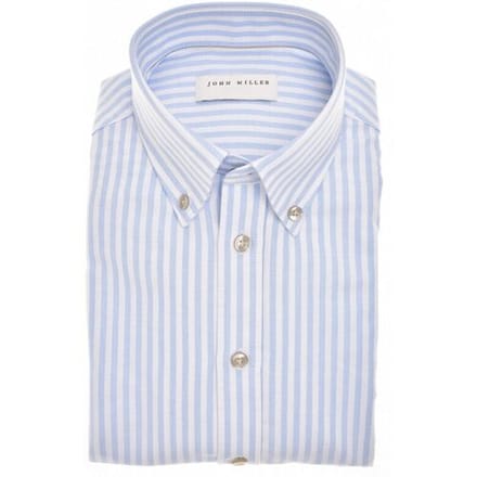John Miller Overhemd Striped Pure Cotton Oxford Button-Down Licht Blauw / male