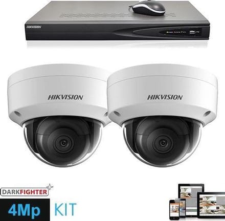Hikvision IP 2x dome 4 megapixel camerabewaking set bevat 2 IP camera