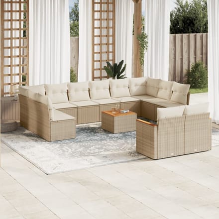 vidaXL - 13-delige - Loungeset - met - kussens - poly - rattan - beige
