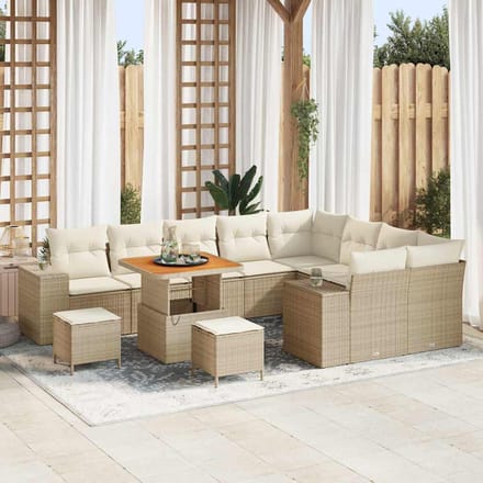 vidaXL - Tuinbank - Set - 12 - st - 9-zits - Beige - en - Crème - poly - rattan
