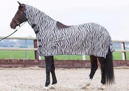 Harry's Horse Vliegendeken mesh, hals en zadeluitsparing, zebra gray 215cm