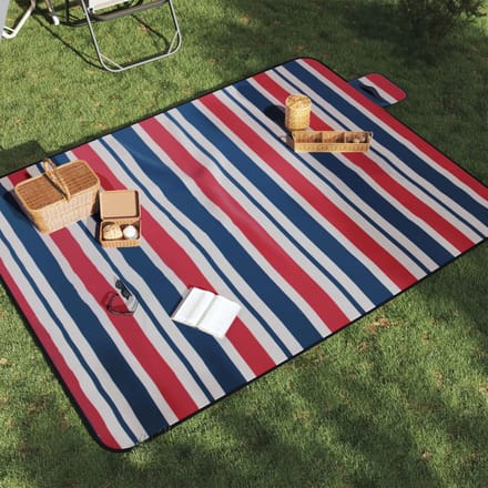 vidaXL - Picknickkleed - opvouwbaar - strepen - 200x150 - cm - fluweel - blauw - rood