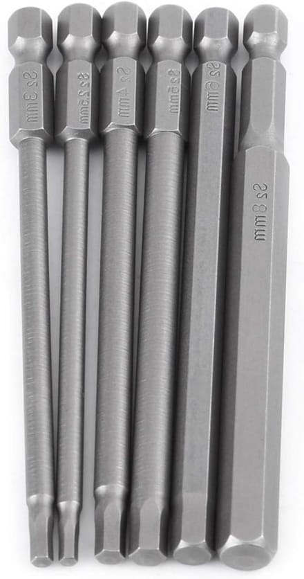 Set van 6 Magnetische Hex Schroevendraaier Bits van 100mm - H2.5, H3, H4, H5, H6, H8 - Voor Precisiewerk en Klusprojecten