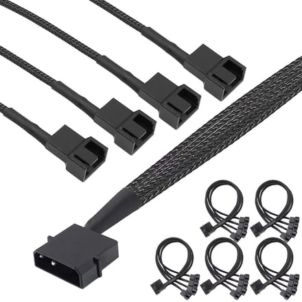 Set van 5 Molex 4 Pin naar PC Adapterkabels, 4-Pin Molex Stekker naar 4 x 3-Pool, Ventilator Kabel voor PC Upgrade