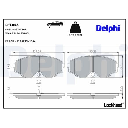 Remblokkenset, schijfrem DELPHI LP1058