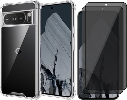 Hoesje geschikt voor Google Pixel 8 Pro - 2x Privacy Screenprotector Volledig Dekkend Glas - Shockproof Transparant
