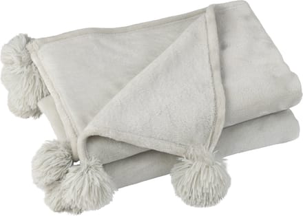 J-Line plaid Pompom - polyester - lichtgrijs - 170 x 130 cm
