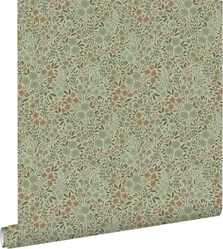 ESTAhome behang bloemetjes vergrijsd groen - 53 cm x 10.05 m - 139699