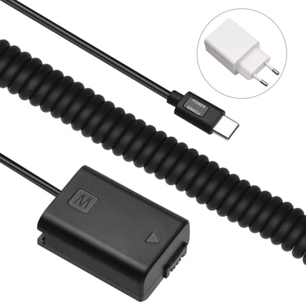 Andoer Type-C NP-FW50 Batterie factice Coupleur CC 20 W Adaptateur PD Remplacement pour Sony A7S2 A7S A7 II R EU Plug noir