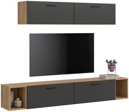 Woonkast in artisan eik en basalt - Moderne woonwand met opbergruimte - 202 cm breed