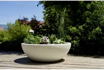 EDA Bloempot / plantenpot schaal Graphit - rond - kunststof - creme wit - D59 x H21 cm