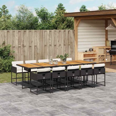 vidaXL - 11-delige - Tuinset - met - kussens - poly - rattan - zwart