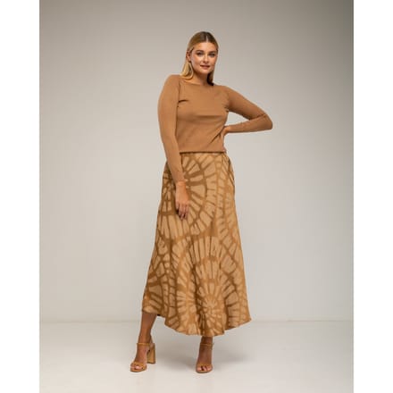 Midi-jurk met zijde, geometrische print