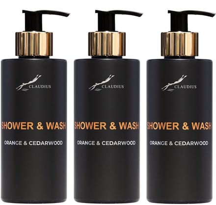 Shower & Wash Orange & Cedarwood 300 ml - gouden pomp - 3 stuks