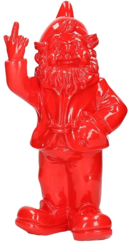 Stoobz design Tuinkabouter - rood - fuck you middelvinger - 30 cm