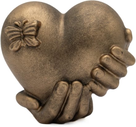 Mini gedenkbeeldje - hart in handen - antiek goud