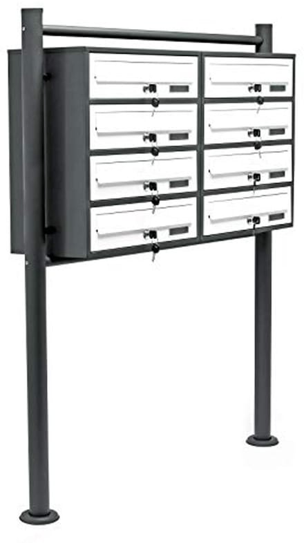 Mailboxsysteem met 8 brievenbussen en staande voet, poedercoating antraciet-wit