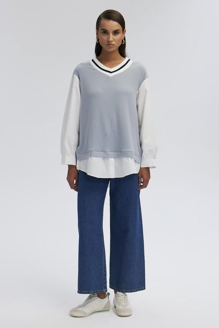 Touché Privé - Trui met blousedetail - Blauw - Dames