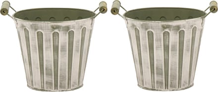 Mega Collections Emmer/plantenpot/bloempot - 2x - zink - legergroen - D27 x H25 cm