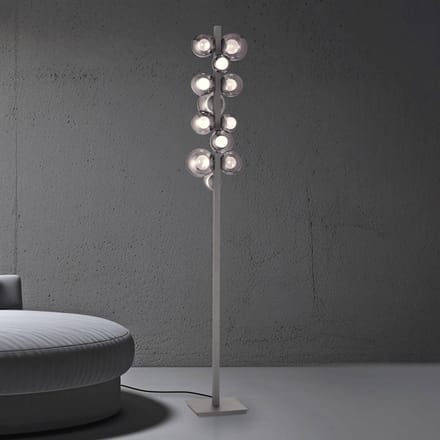 LED vloerlamp PURE Popup, grijs aluminium/glas, dimmer, 12-lamps