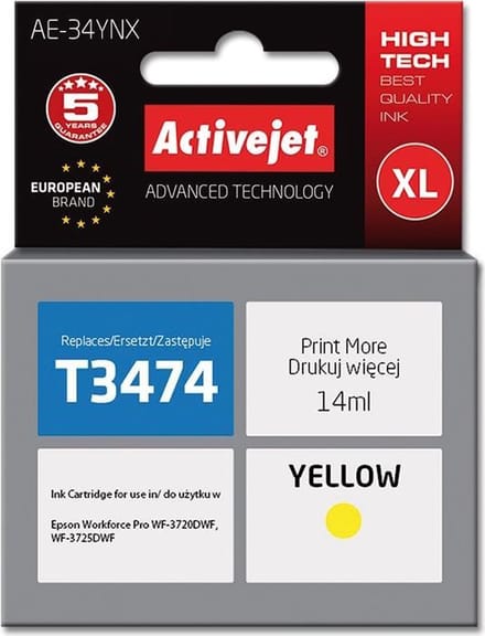 Activejet AE-34YNX inkt (vervangt Epson 34XL T3474; Supreme; 14 ml; geel)