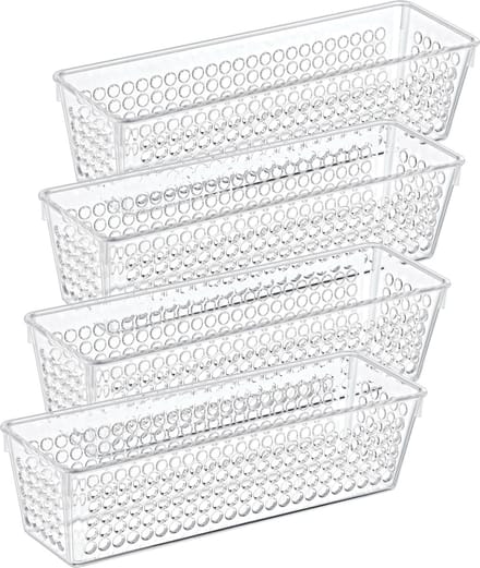 Storage Solutions Organizer/opbergmandje - 4x - kunststof - transparant - 0.8L - 23 x 7.5 x 6 cm