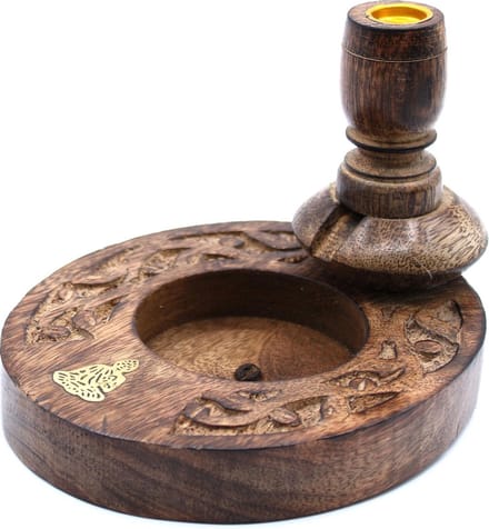 Kleiner Mango Holz Räuchergefäß - Messing Boeddha