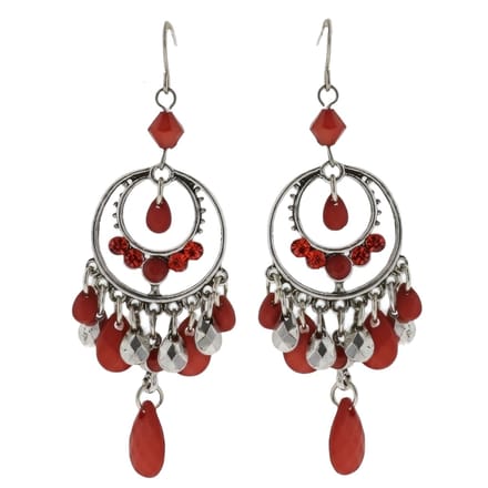 Behave - Oorbellen Dames - Rood- Zilverkleur- 6cm