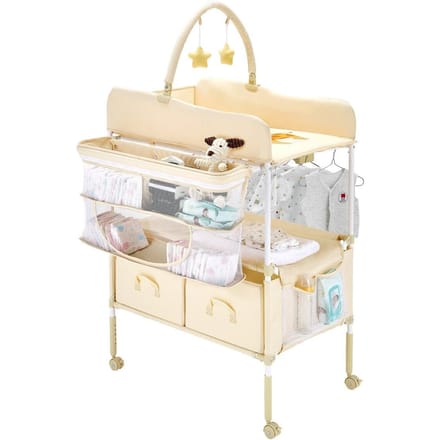Opvouwbaar Baby Verschoonstation met Zijmand & Ophangstang Beige